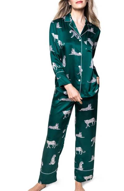 Petite Plume Trouserhre De Nuit Piped Mulberry Silk Pyjamas In Green