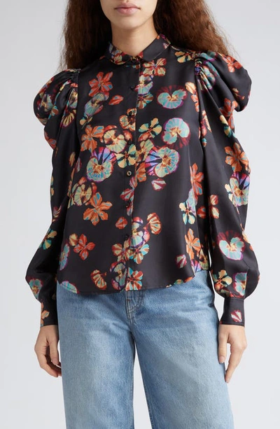 Ulla Johnson Dari Floral Print Puff Shoulder Shirt In Lune