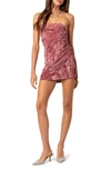 Edikted Drawstring Detail Strapless Crushed Velvet Minidress In Pink