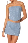 Edikted Women's Icing Embellished Denim Corset Top In Light-blue