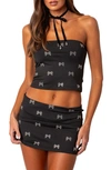 Edikted Rhinestone Bow Strapless Crop Top In Black