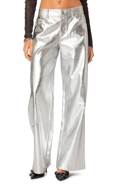 Edikted Women's Kim Metallic Faux Leather Pants In Silver