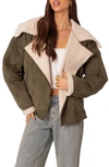 Edikted Women's Faux Suede Shearling Oversized Jacket In Olive