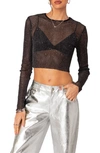 Edikted Marly Sequin Sheer Crop Top In Black