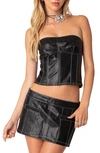 Edikted Moss Faux Leather Lace-up Corset Top In Black