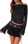 Edikted Dana Off The Shoulder Bell Sleeve Crop Top In Black
