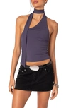 Edikted Melony One Shoulder Scarf Neck Knit Top In Purple