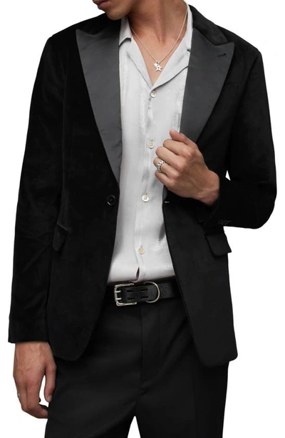 Allsaints Lyra Satin Trim Velvet Slim Fit Blazer In Black