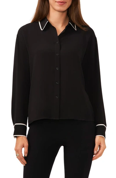 Halogen Split Back Contrast Piping Button-up Top In Rich Black