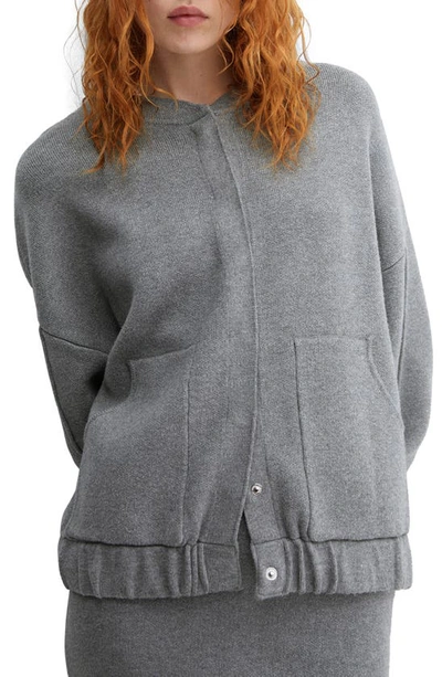 Mango Seam Detail Knit Bomber Jacket In Dark Heather Grey