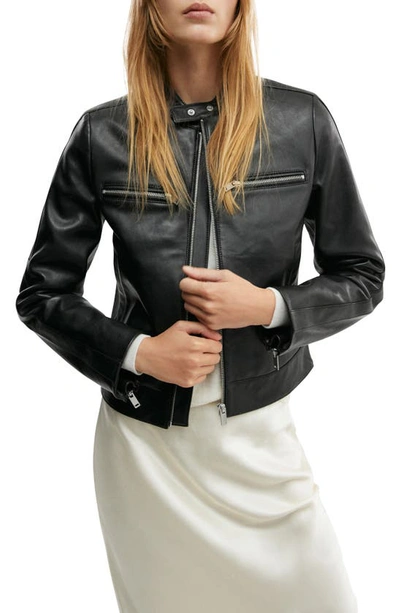 Mango Women's Symmetrical Zipper Leather Jacket In Black