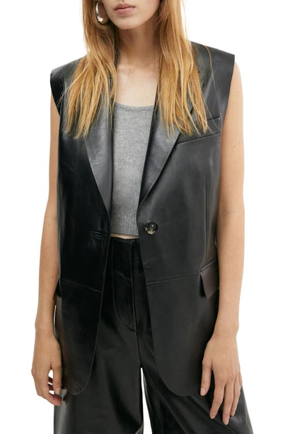 Mango Women's Long Leather Vest In Black