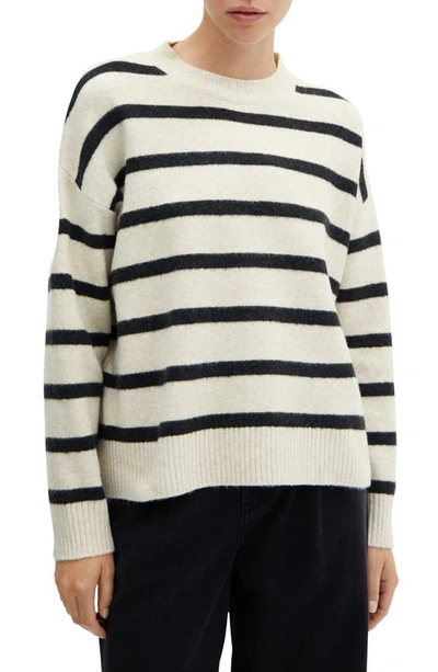 Mango Stripe Crewneck Sweater In Ivory/ Charcoal