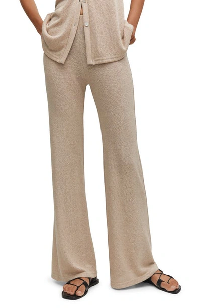 Mango Knit Flare Trousers In Sand