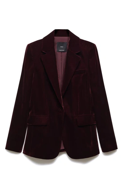 Mango Velvet Blazer In Burgundy