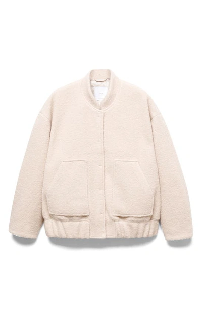 Mango Oversized Textured Bomber Jacket In Ecru