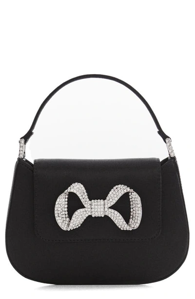 Mango Rhinestone Bow Flap Bag Black