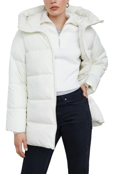 Mango Hooded Water Repellent Puffer Coat In Off White