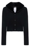 Truce Kids' Faux Fur Collar Rib Cardigan In Black