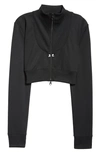 Courrèges Logo-embroidered Cropped Zip-up Jacket In Black