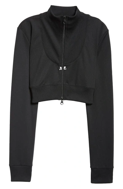 Courrèges Cropped Hooded Trackjacket In Black  