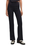 Mango Pinstripe Straight Leg Pants In Gray-black In Dark Navy