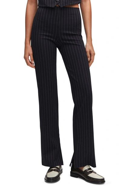 Mango Pinstripe Straight Leg Pants In Gray-black