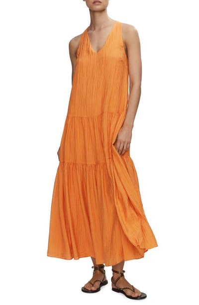 Mango Pleated Tiered Midi Dress In Orange