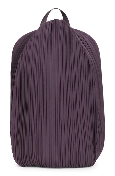 Issey Miyake Oval Pleated Matte Satin Backpack In Dark Purple