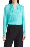 Kobi Halperin Nellie Pleated V-neck Long-sleeve Blouse In Seafoam