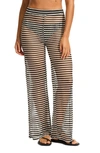 Seafolly Womens Black Mesh Effect Wide-leg High-rise Stretch-knit Trousers In Black