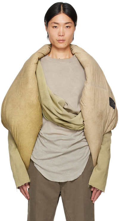 Rick Owens Moncler +  Taupe & Green Down Vest In 28d Acid Degrade