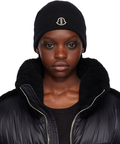 Rick Owens Black Moncler Edition Patch Beanie In 999 Black
