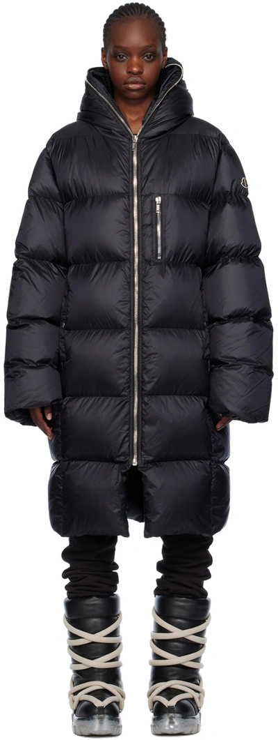 Rick Owens Black Moncler Edition Down Coat In 999 Black