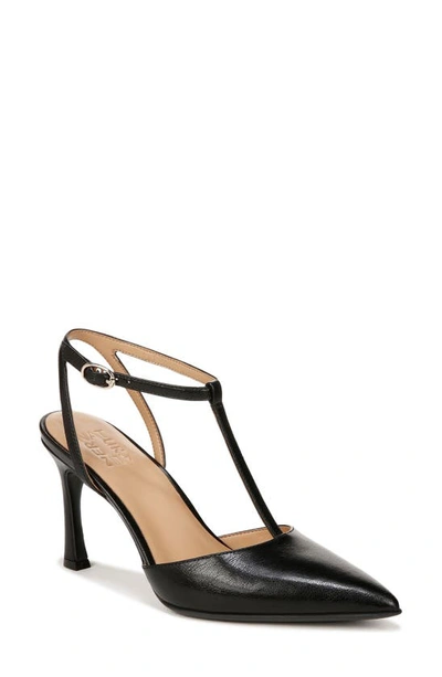Naturalizer Astrid T-strap Pointed Toe Pump In Black Leather