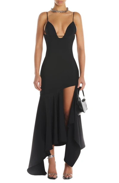 Mugler Asymmetric Sleeveless Midi Dress In Black