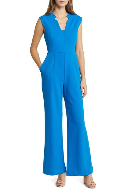 Tahari Asl Cap Sleeve Wide Leg Jumpsuit In French Blue