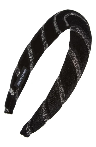 Tasha Metallic Stripe Padded Headband In Black/sliver