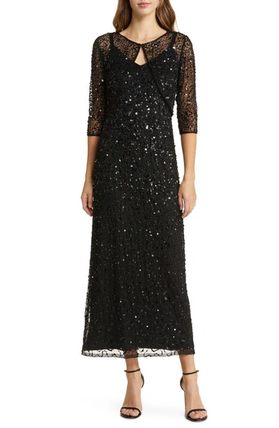 Pisarro Nights Beaded Cocktail Dress With Bolero In Black