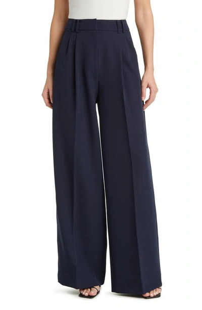 Kobi Halperin Side Stripe Stretch Twill Wide Leg Trousers In Navy