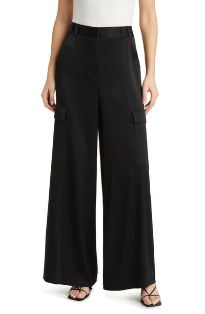 Kobi Halperin Satin Back Crepe Wide Leg Cargo Pants In Black