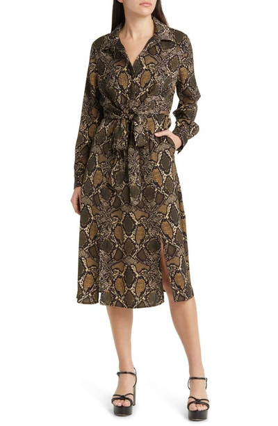 Kobi Halperin Marina Snakeskin-print Tie-waist Shirtdress In Natural Multi