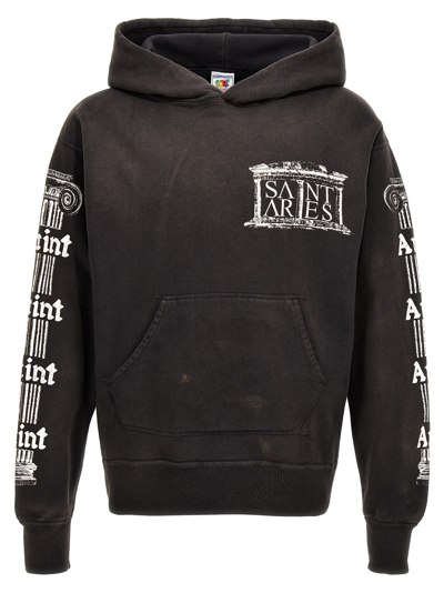 Saint Mxxxxxx X Aries Hoodie Sweatshirt Black In Grey