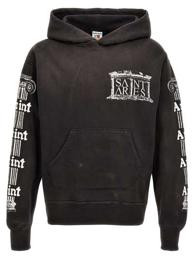 Saint Mxxxxxx Logo印花棉连帽衫 In Grey