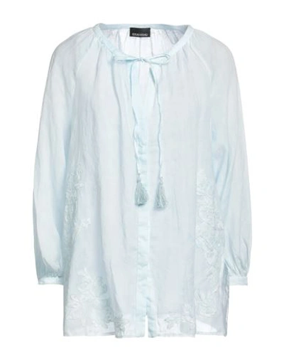 Ermanno Di Ermanno Scervino Woman Shirt Sky Blue Size 8 Ramie, Viscose, Polyamide, Cotton