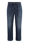Bottega Veneta Cuffed High Waist Wide Leg Jeans In Denim