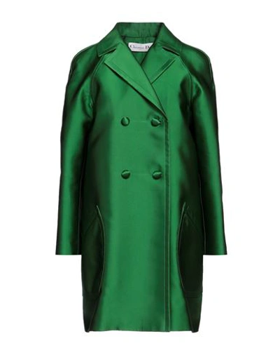 Dior Woman Overcoat & Trench Coat Green Size 6 Polyester, Silk