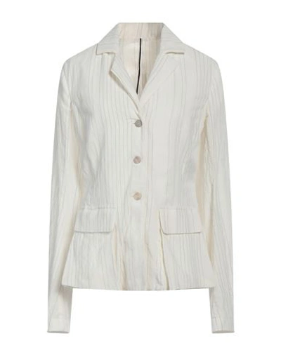 Masnada Woman Blazer Ivory Size 8 Cotton, Linen, Wool In White