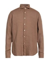 Caliban 820 Man Shirt Brown Size 16 Linen
