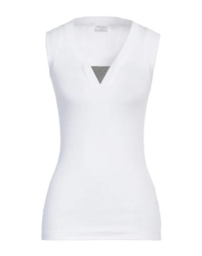 BRUNELLO CUCINELLI BRUNELLO CUCINELLI WOMAN T-SHIRT WHITE SIZE L COTTON, ELASTANE, ACETATE, ECOBRASS